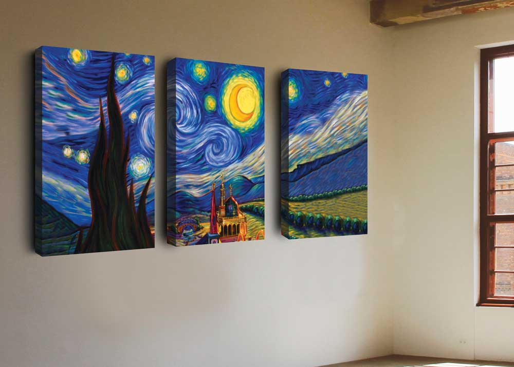 Starry Night 3 Part Canvas Wall Art by Van Gogh