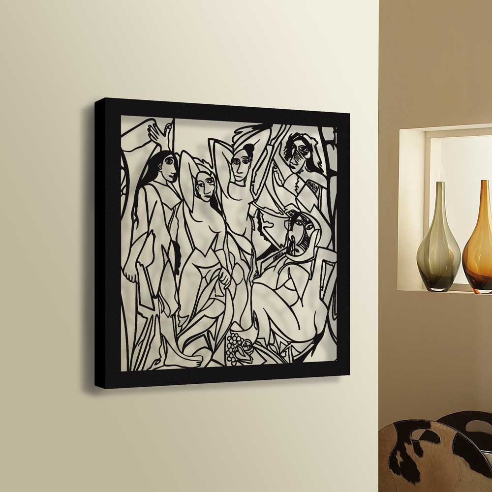 Avignon Ladies Wall Hanging Black Metal Wall Decor, Pablo Picasso Painting Wall Art - Hencely