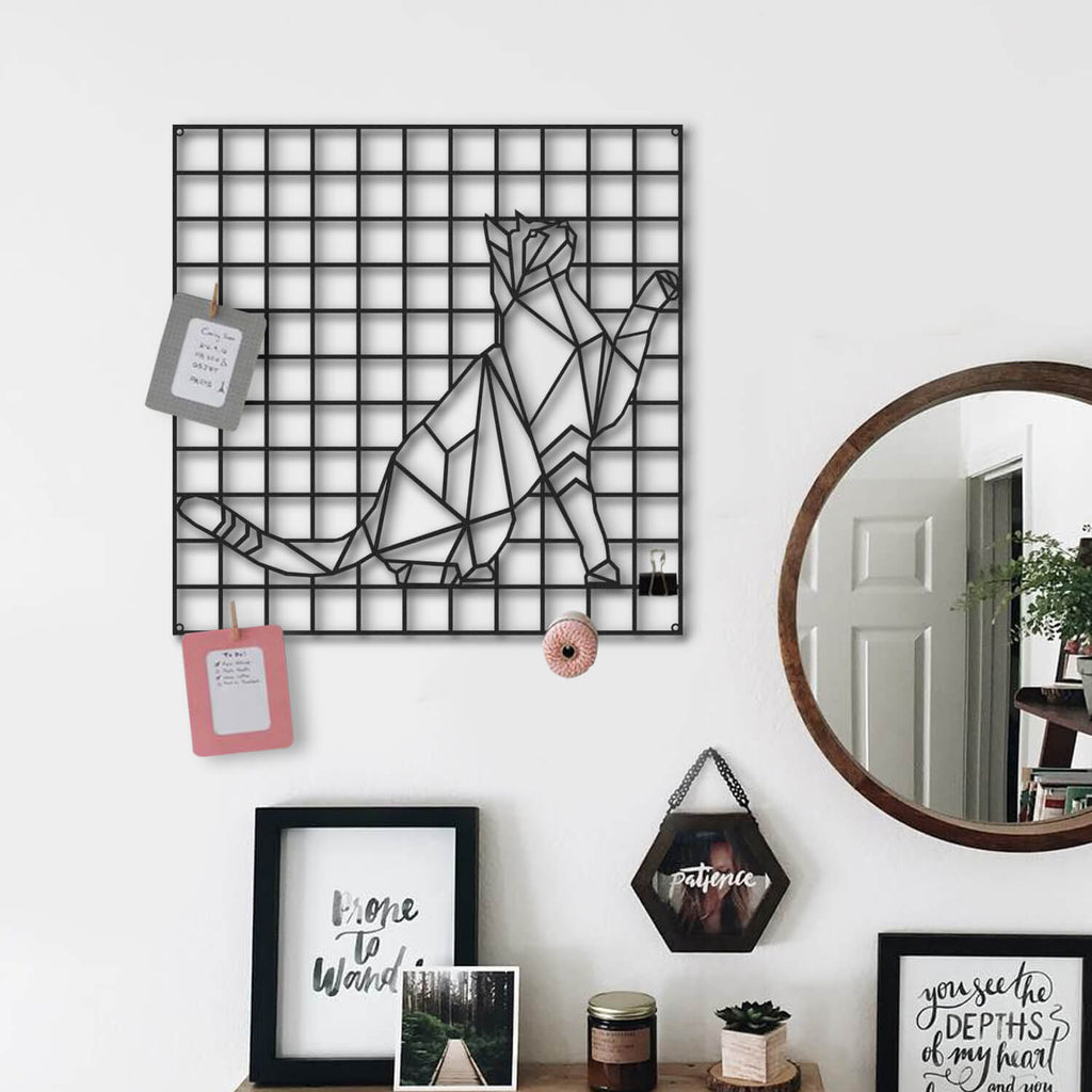 The Cat Metal Grid Wall Panel Decor | Cat Lover Pegboard - Hencely