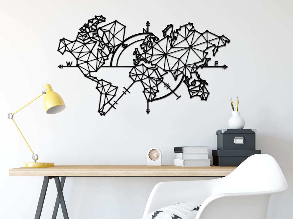 Decorative Wall Metal Panel | World Map Wall Hanging - Hencely