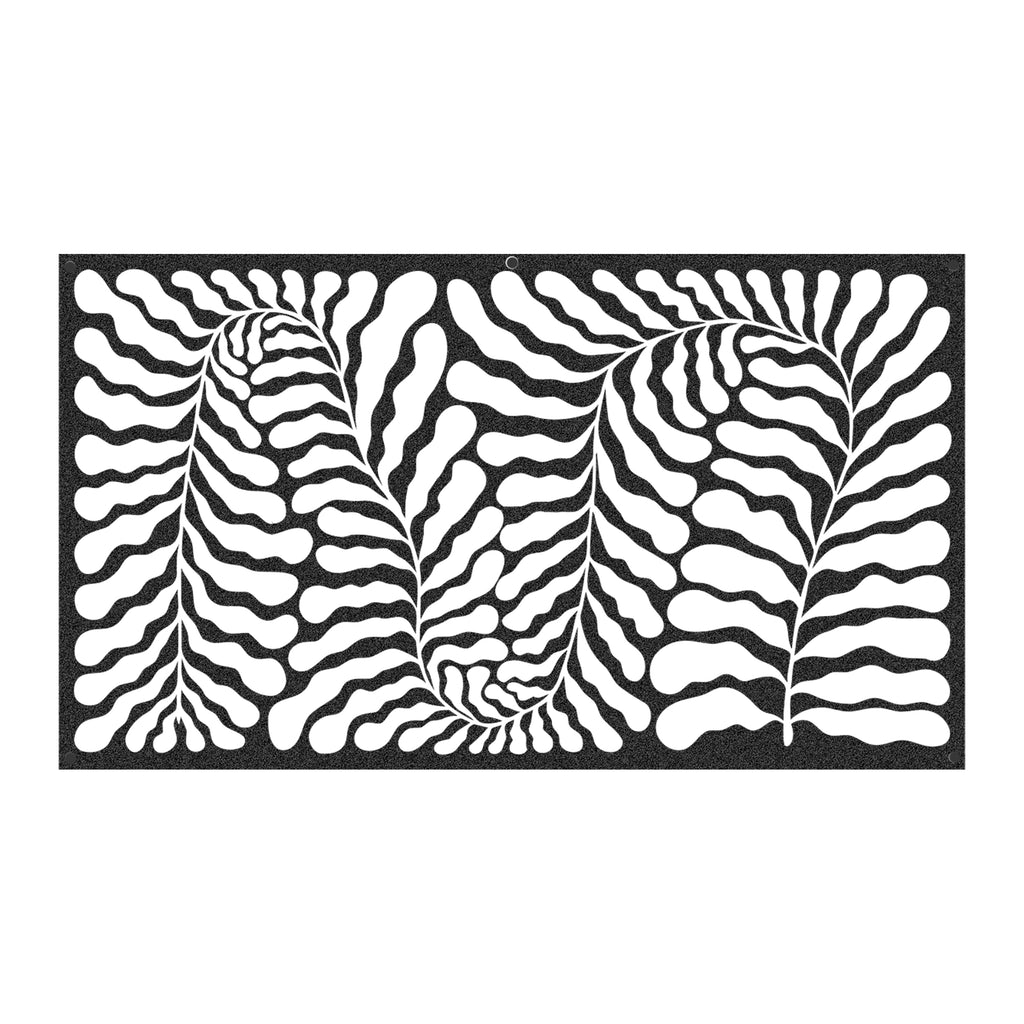 Close-up view of abstract waves black metal wall art with flowing organic design.