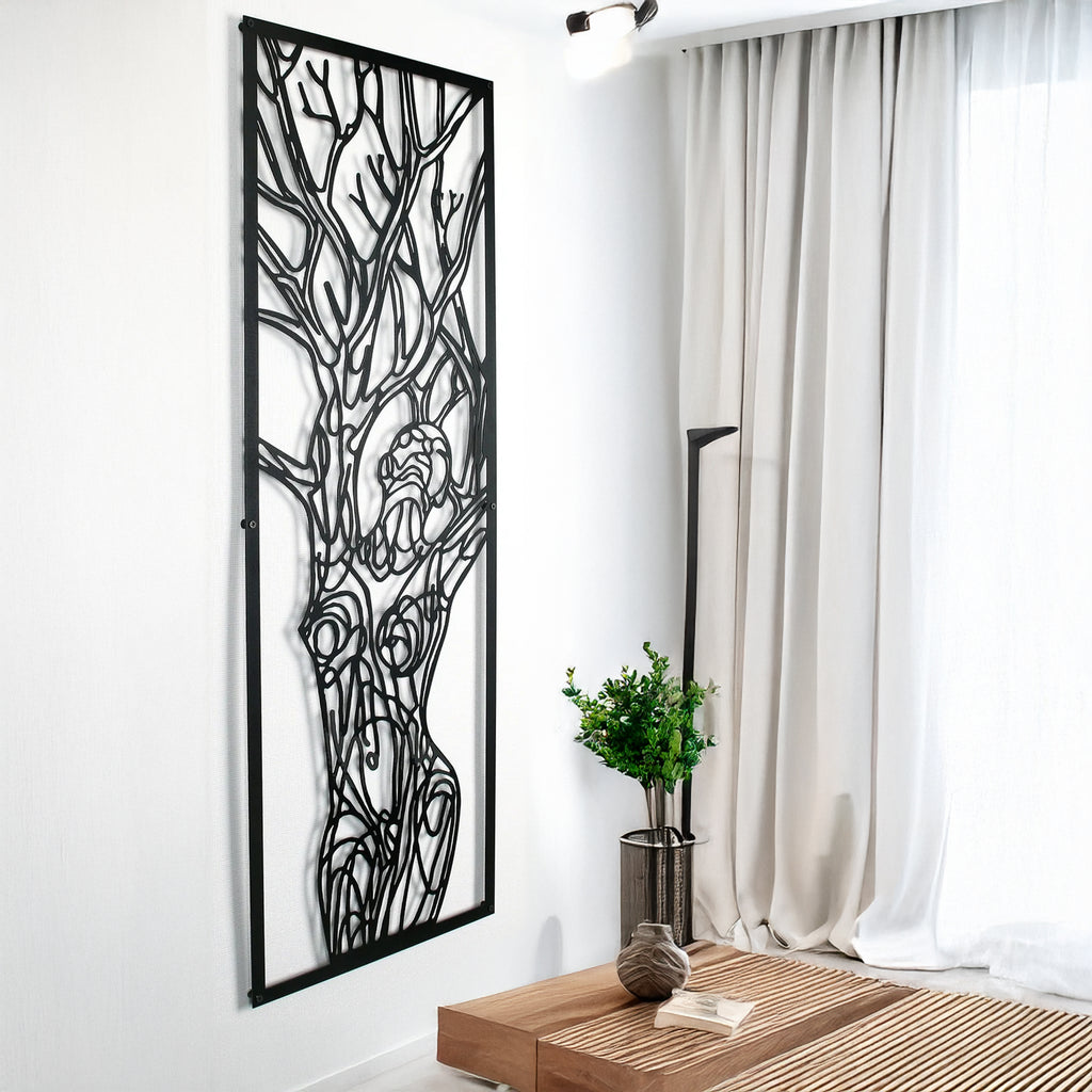 Bohemian nature-inspired black metal wall decor for living room or entryway