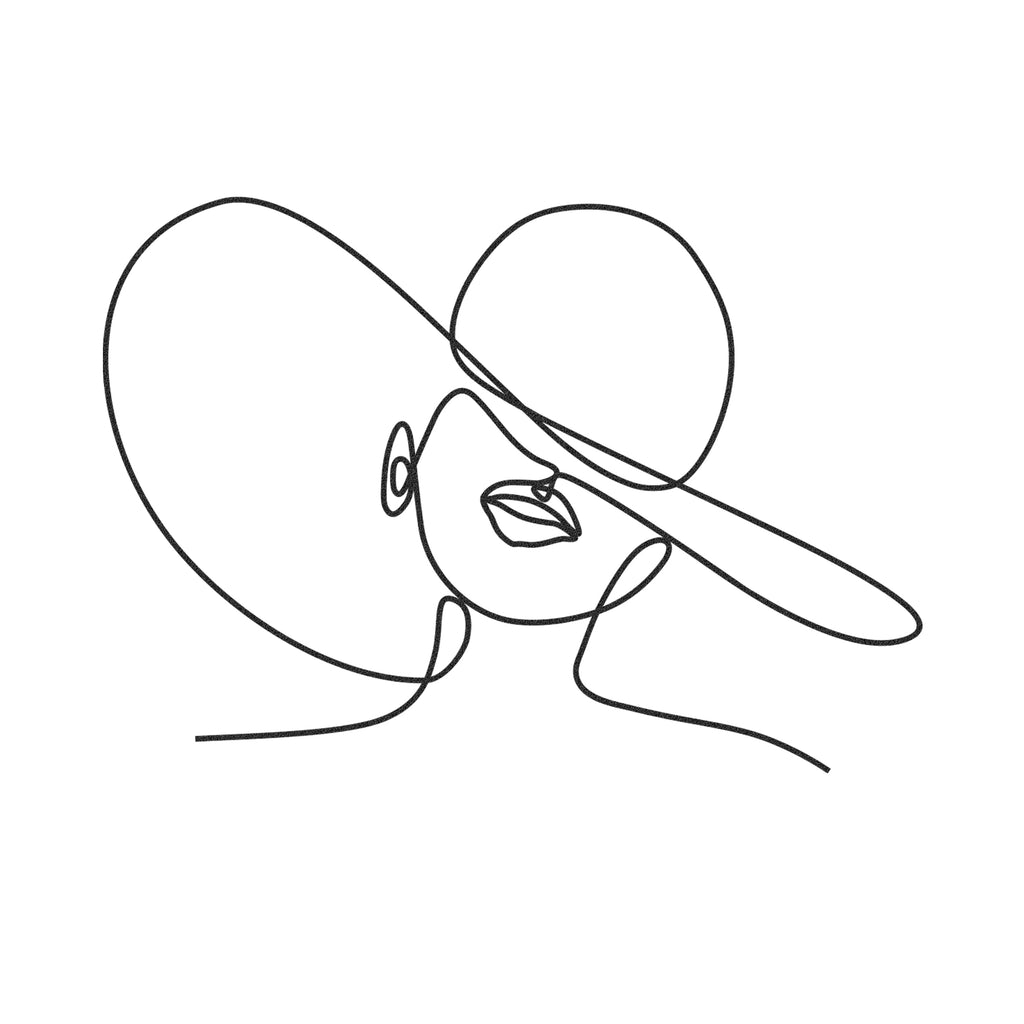 One line female silhouette wall decor with wide brim hat