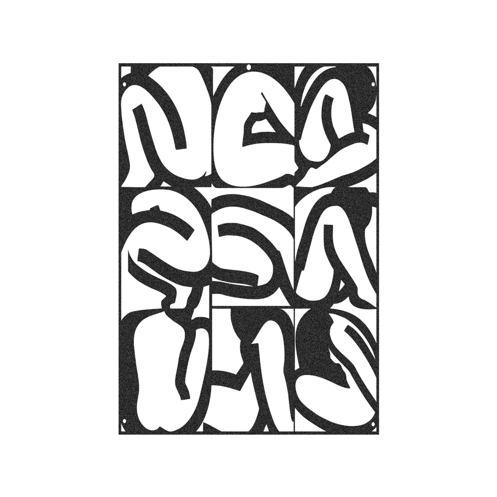 Feminine silhouette black metal wall decor in grid style with artistic detail