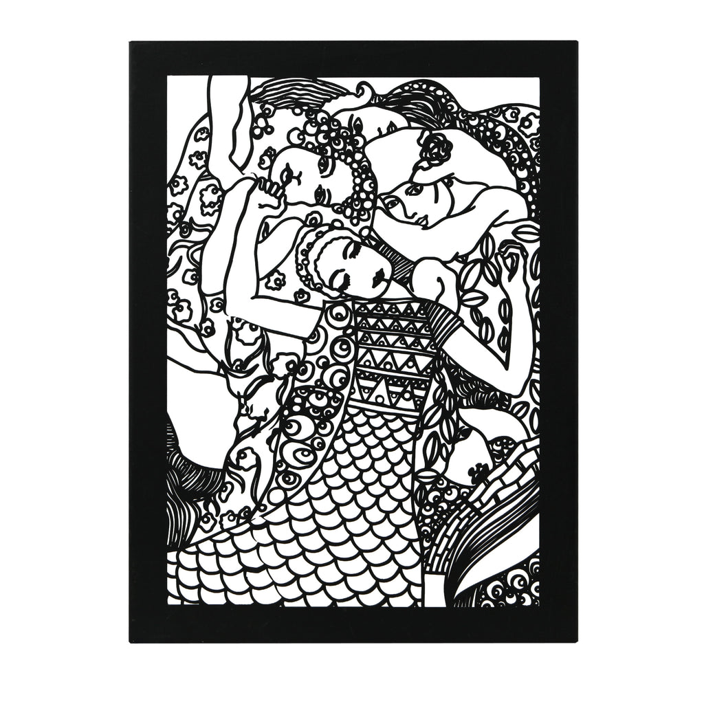 Side view of Gustav Klimt inspired black metal wall panel decor