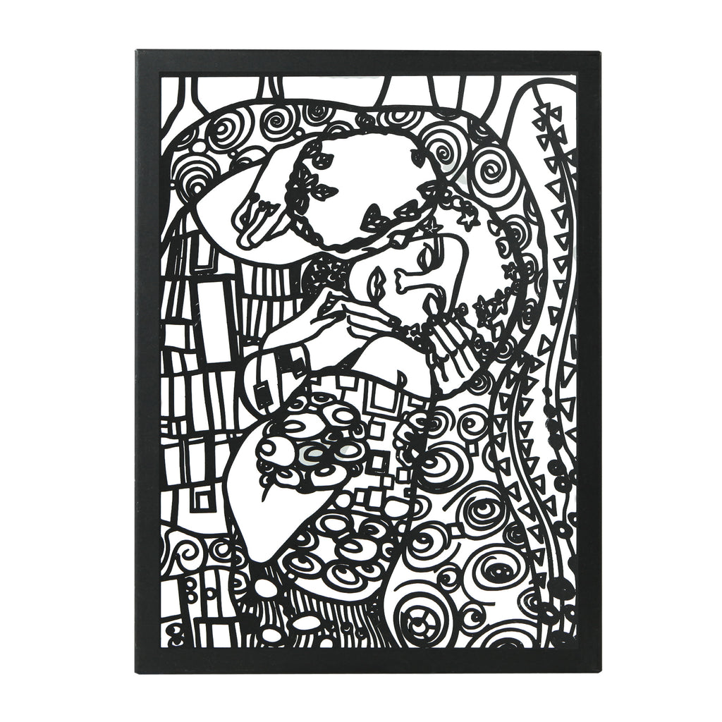 The Kiss by Gustav Klimt laser-cut framed metal wall art in matte black
