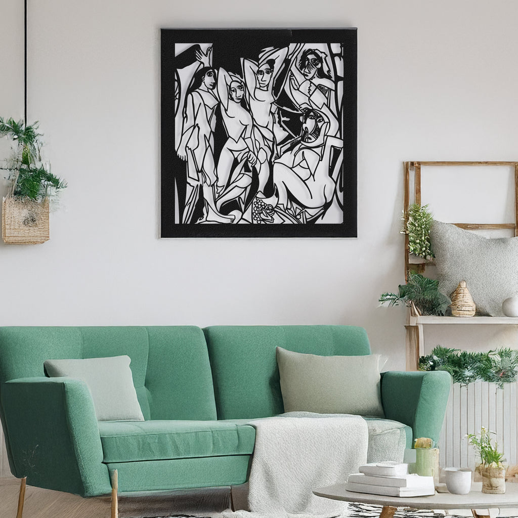 Picasso Avignon Ladies black metal wall art hanging in modern living room