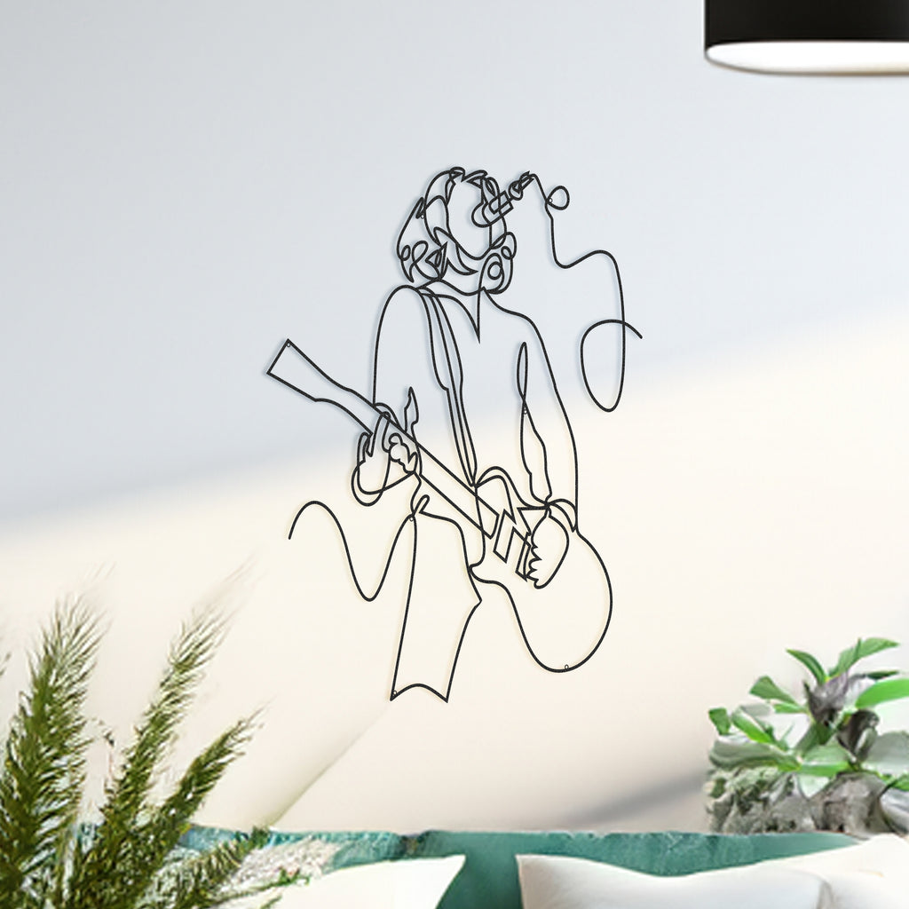 Rockstar line art metal wall decor – black guitar silhouette wall hanging
