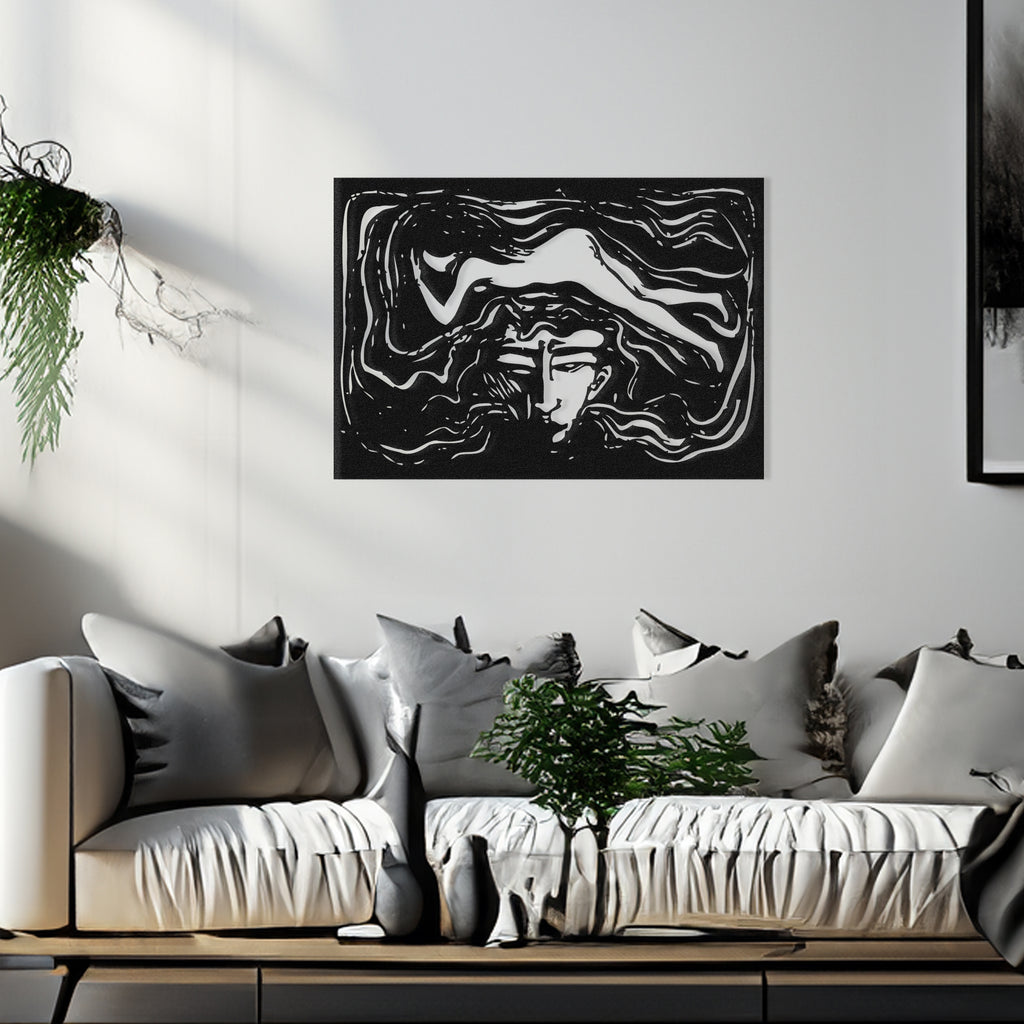 The Man’s Brain Edvard Munch inspired metal wall art displayed in modern interior setting.