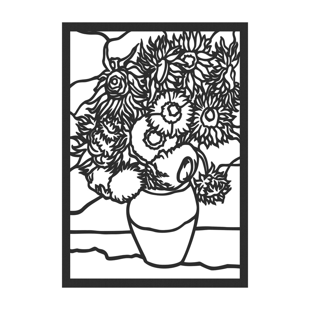 Close-up of Van Gogh inspired Flowers in Vase metal wall art design
