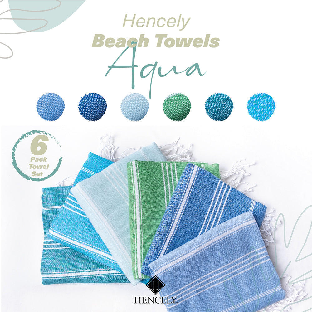 Hencely Sand Free Turkish Beach Towel Aqua- Set of 6