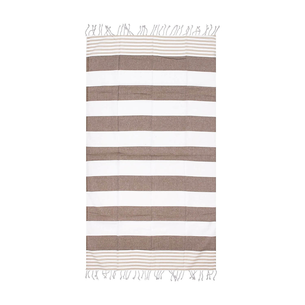Striped Beach Towel Brown - Peshtemal Light Turkish Towel - Hencely