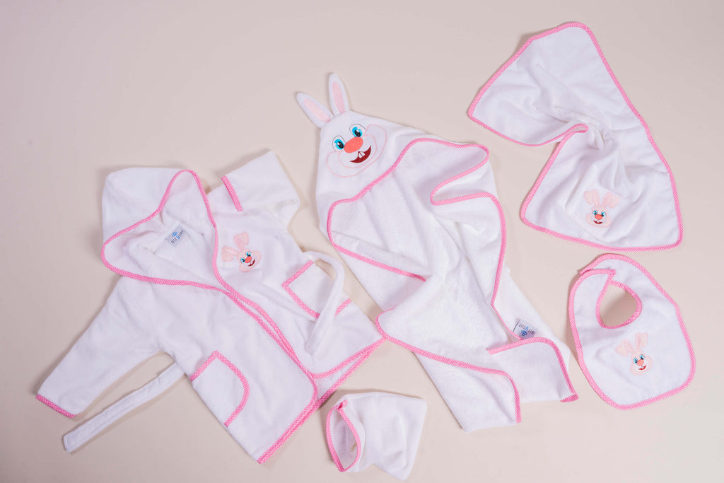 Pink Bunny Hooded Bathrobe | Baby Bath Towel Set