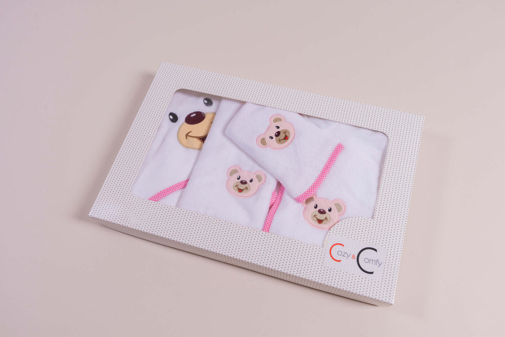 Pink Teddy Bear Bathrobe | Baby Towel Set