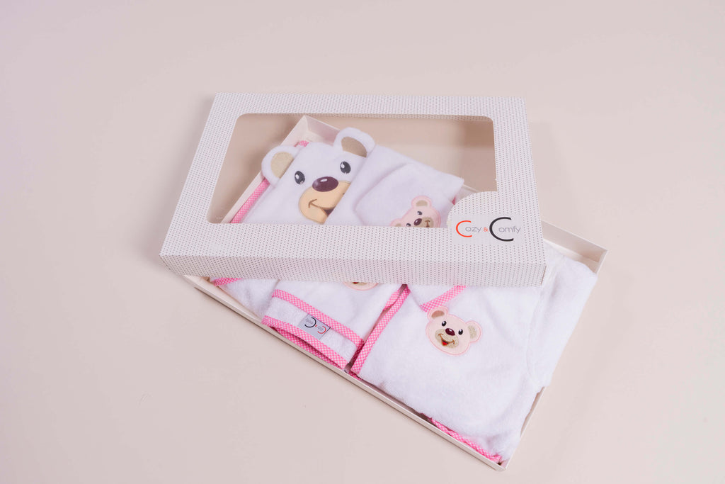 Pink Teddy Bear Bathrobe | Baby Towel Set