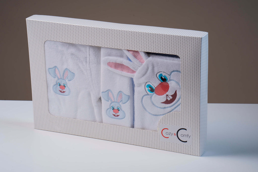 Blue Bunny Hooded Bathrobe | Baby Bat Towel Set