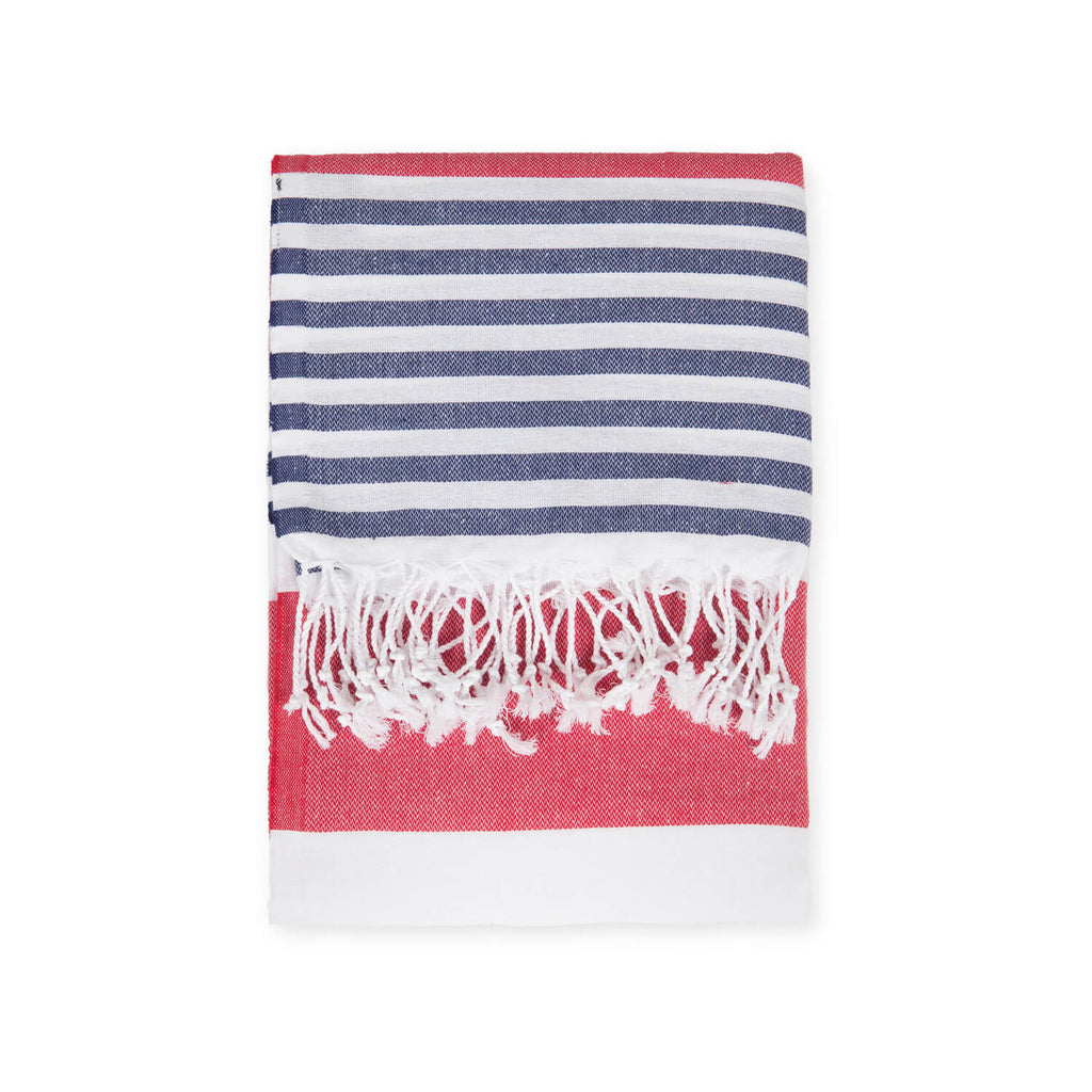 Red & White | Striped Beach Towel | %100 Turkish Cotton | Absorbent & Quick Dry - Hencely