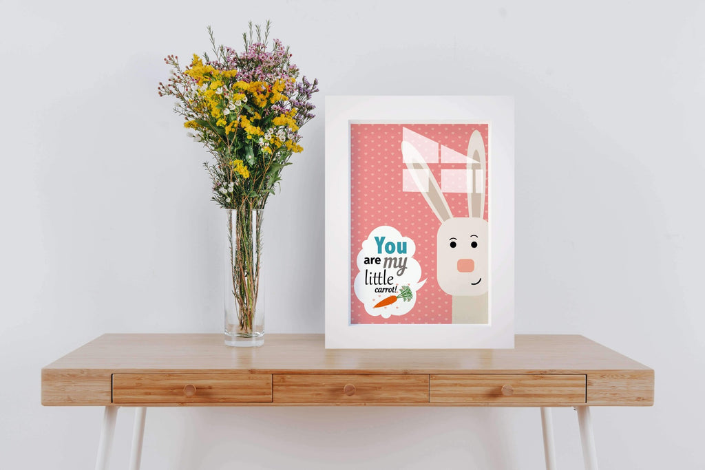 You Are My Little Carrot | Bunny Framed Glass Art | Framed Wall Hanging For Kidsroom - Hencely