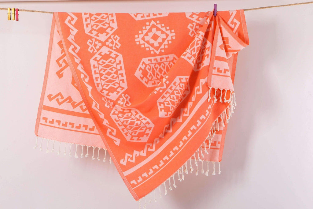 Aztec Rug %100 Turkish Cotton Beach towel orange color