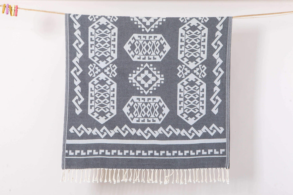 Aztec Rug Silver Beach Towels  %100 Turkish Cotton - Hencely