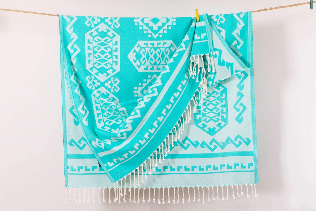 Aztec Rug Beach Towels Turquoise