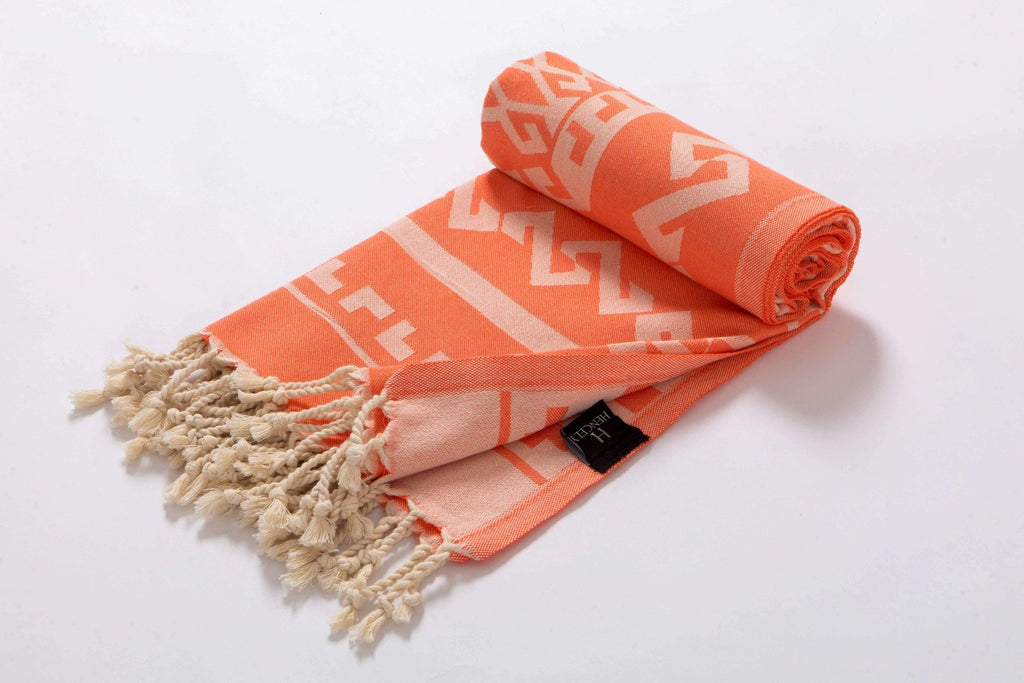 Aztec rug design beach towel orange color