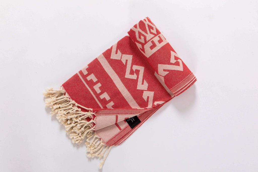 Aztec Red color beach towel by Hencely