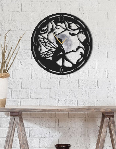The Fairy | Black Metal Wall Clock | Decorative Hanging Clock - Hencely