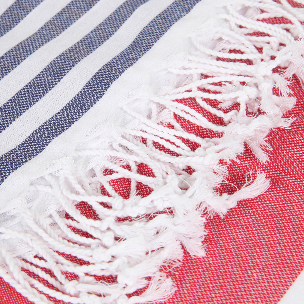 Red & White | Striped Beach Towel | %100 Turkish Cotton | Absorbent & Quick Dry - Hencely