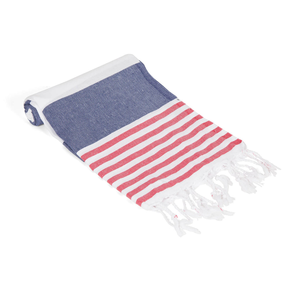 Striped Beach Towel Navy Blue - Peshtemal Turkish Towel - Hencely