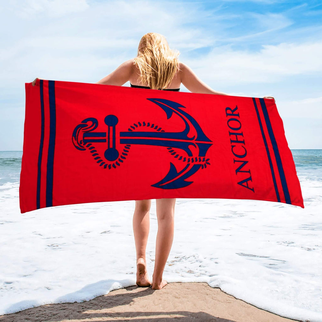 THE GREAT ANCHOR | Beach Towel | % 100 Turkish Cotton | Regular Thickness | Highly Absorbent - Hencely