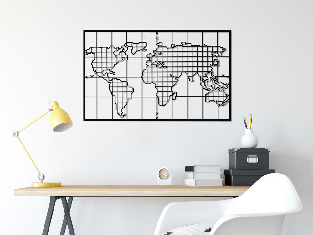 Grid Shaped Metal World Map Wall Hangings - Hencely