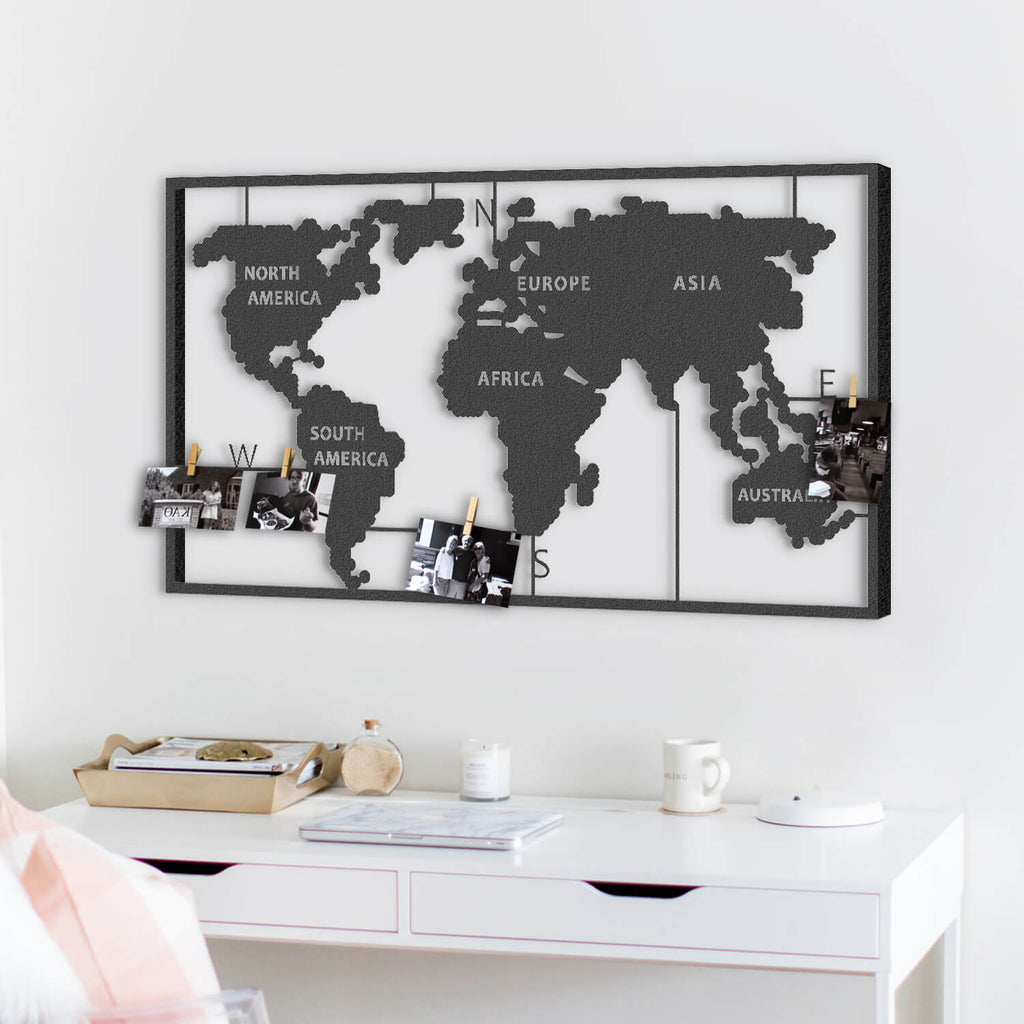 Continental World Map | World Map Wall Panel | Contemporary Metal Wall Art - Hencely