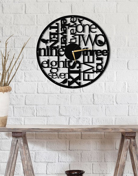 Written Numbers | Metal Wall Clock | Round Hanging Clock - Hencely