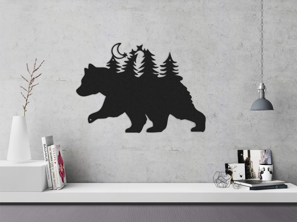 Bear In Woods | Metal Wall Decor | Black Metal Wall Art - Hencely