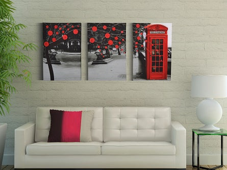 Red Telephone Booth | Canvas Wall Decor Set | Canvas Print Wall Art | Canvas Artwork - Hencely