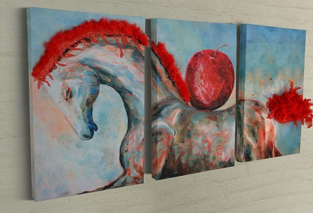 The Horse In Scarlet | Canvas Wall Decor Set | Canvas Art Deco Painting - Hencely