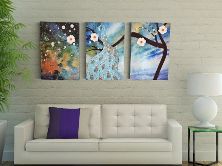 Peafowl Canvas Wall Art 3 pieces Set  - Hencely