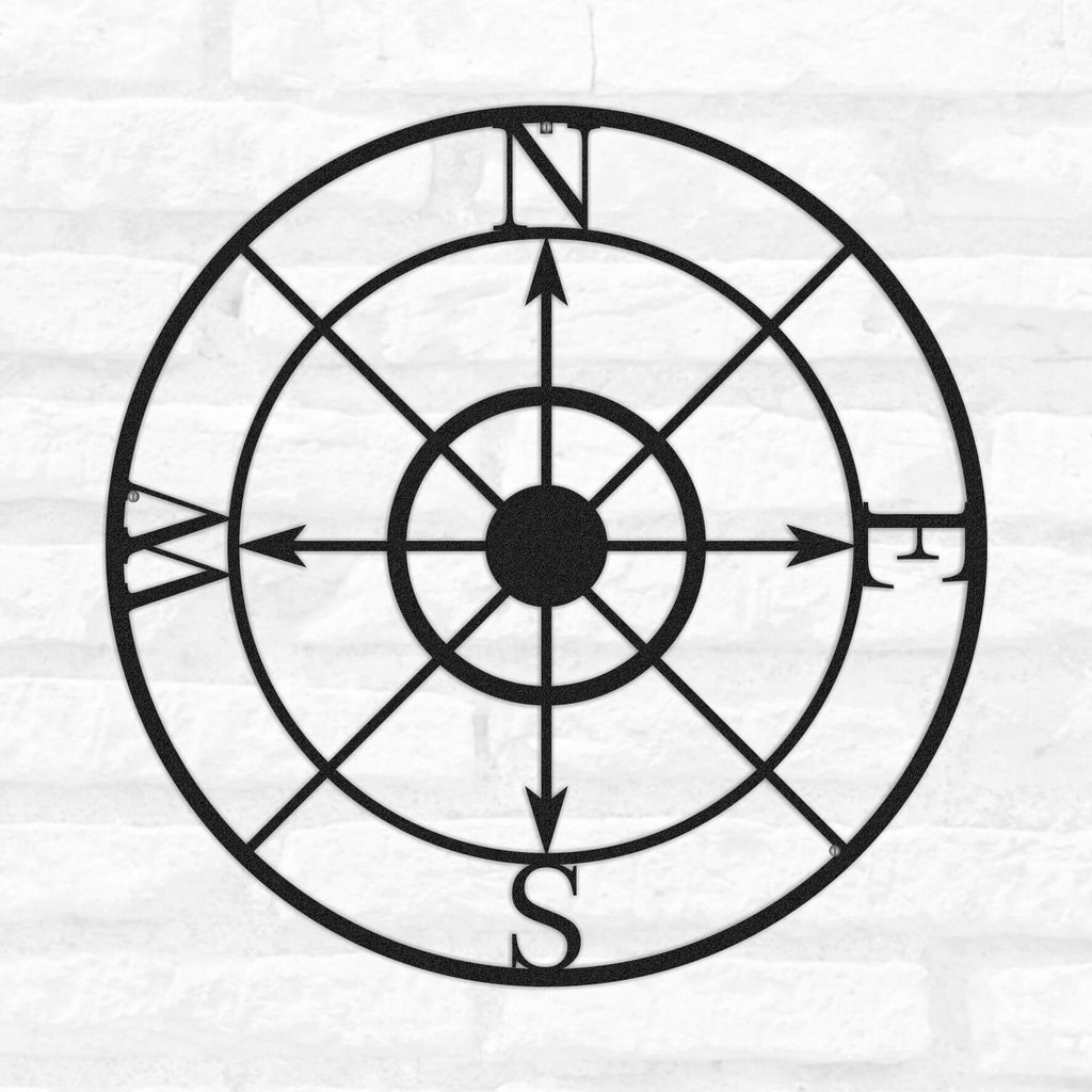 Compass Metal Wall Art   Round Metal Wall Hanging - Hencely