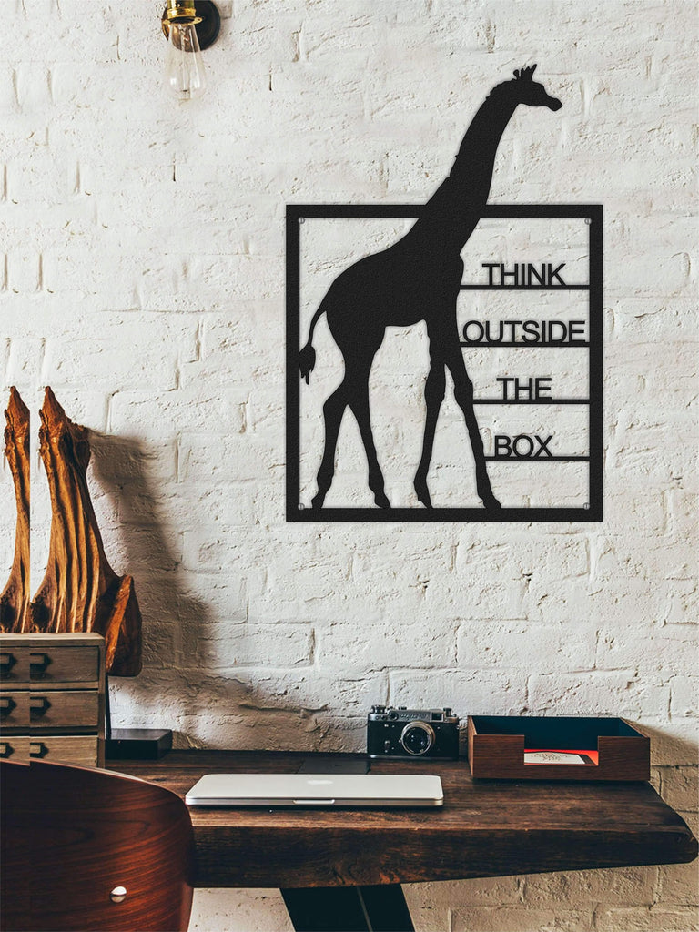 Think Outside The Box Giraffe Figure Wall Art Inspirational Metal Wall Panel - Hencely