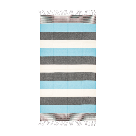 Striped Beach Towel Black Light Blue - Peshtemal Light Turkish Towel - Hencely