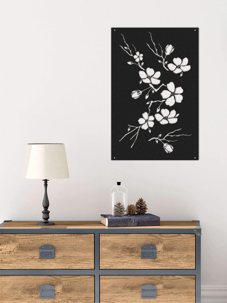 Flowers Metal Wall Panel | Black Floral Metal Wall Decor | Contemporary Wall Art - Hencely