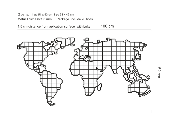Grid Metal World Map | World Map Metal Wall Panel - Hencely