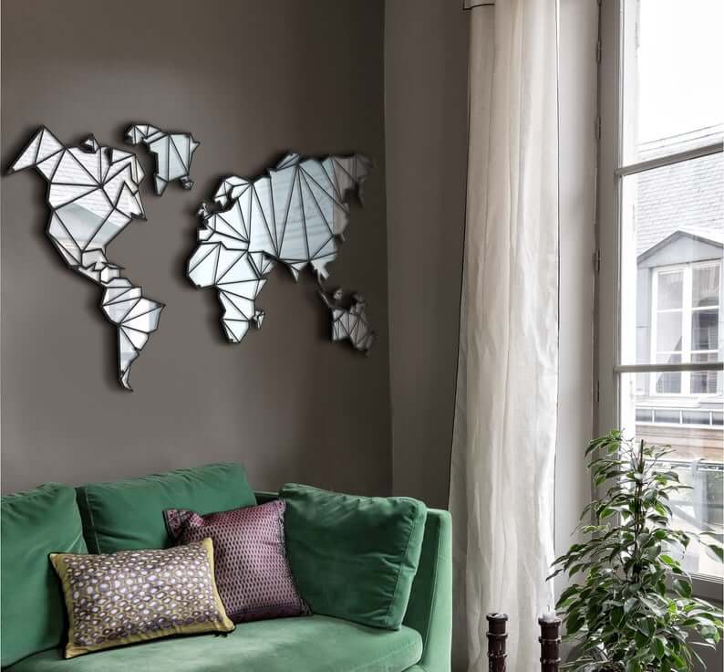 Mirror on the Wall | World Map Wall Decor | Wall Art Set - Hencely