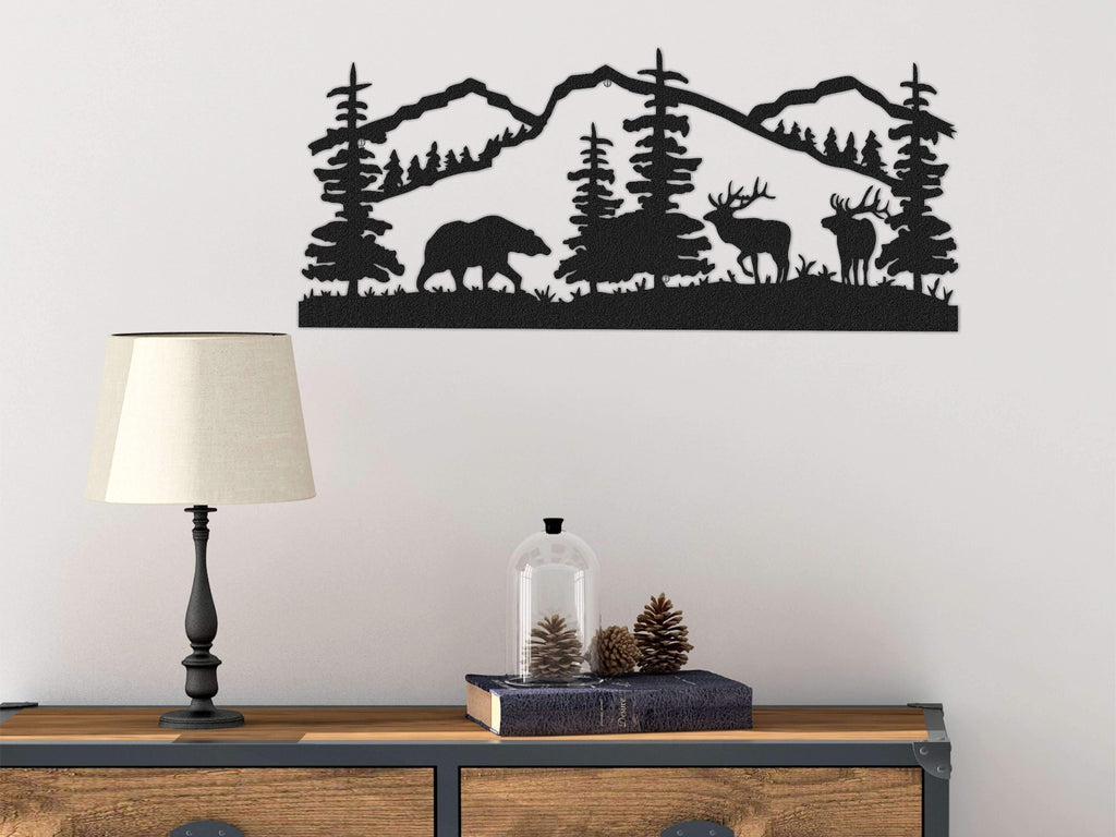 Trees Decorative Metal Wall Art & Mountain Scenery Metal Wall Hanging - Hencely