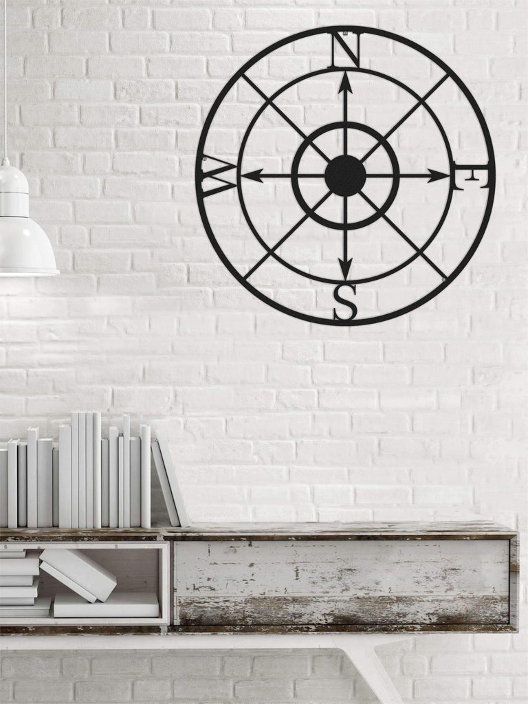 Compass Wall Art  | Round Metal Wall Hanging | Contemporary Wall Decor - Hencely