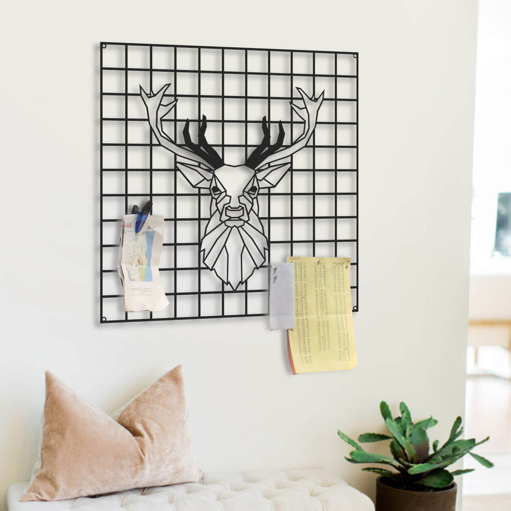 Deer | Metal Grid Wall Panel | Decorative Pegboard | Wall Organizer - Hencely