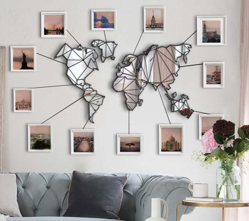 Mirror on the Wall Map - Mirror World Map Wall Decor  - Hencely