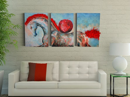 The Horse In Scarlet | Canvas Wall Decor Set | Canvas Art Deco Painting - Hencely