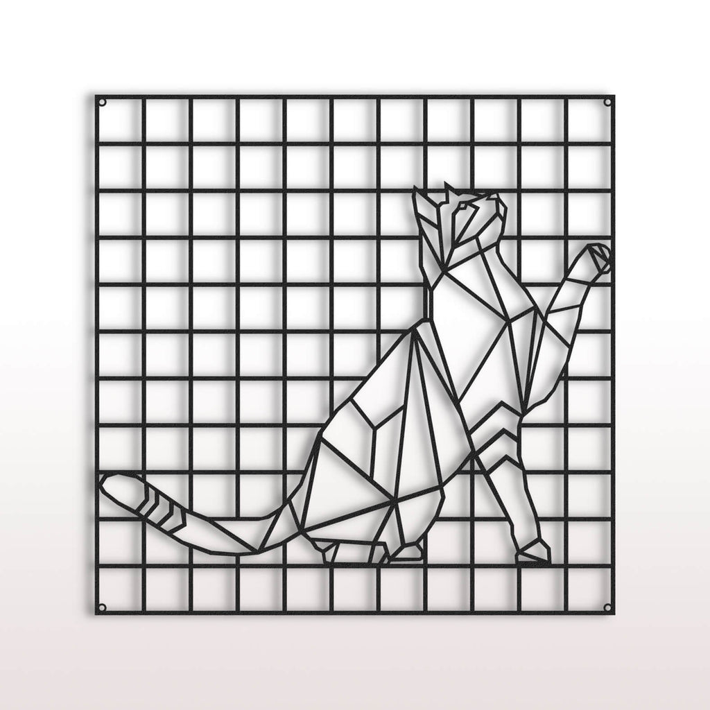 The Cat  Metal Grid Wall Panel Decor - Hencely